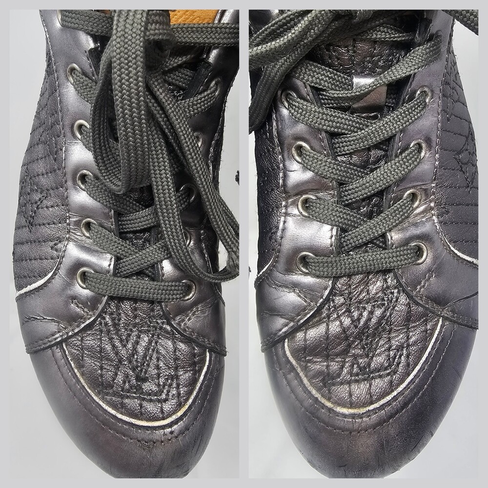 Louis Vuitton Silver Metallic Monogram Tennis Stitch Sneakers Sz EU 36.5 US 6.5 - Picture 3 of 15